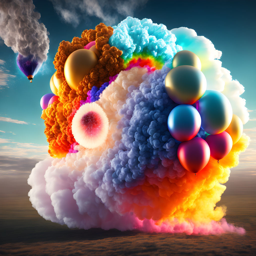 Colorful Clouds and Balloons in Surreal Sky Art