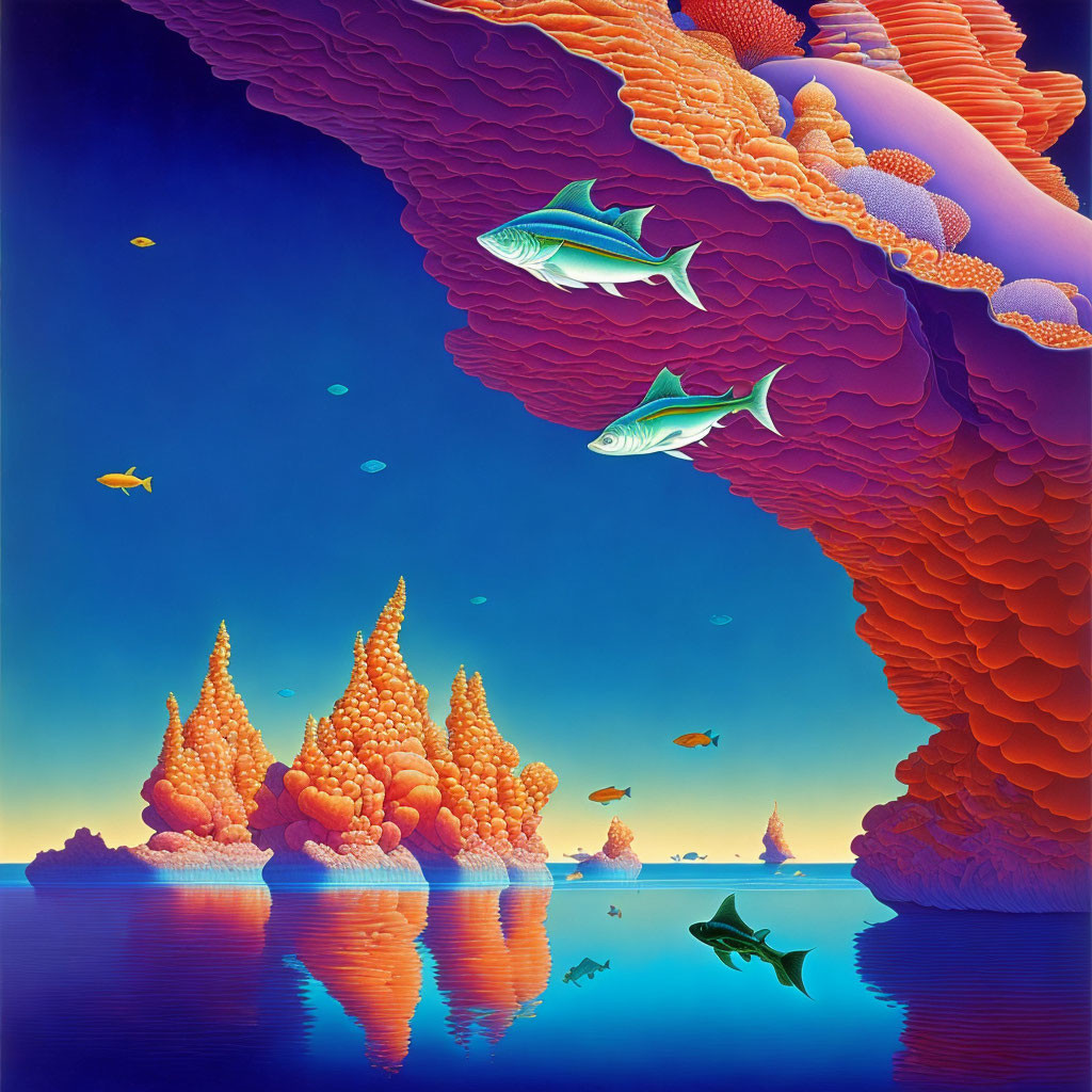 Colorful Coral Formations in Surreal Aquatic Landscape