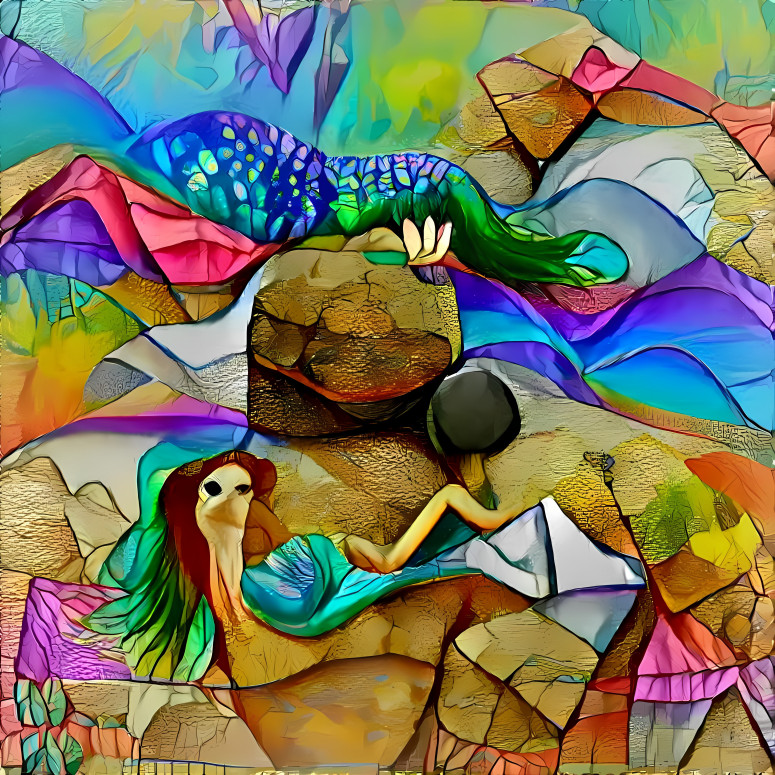 Mermaid on beach rock in abstract illustration