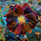 Abstract image of red petal flower on blue and brown background