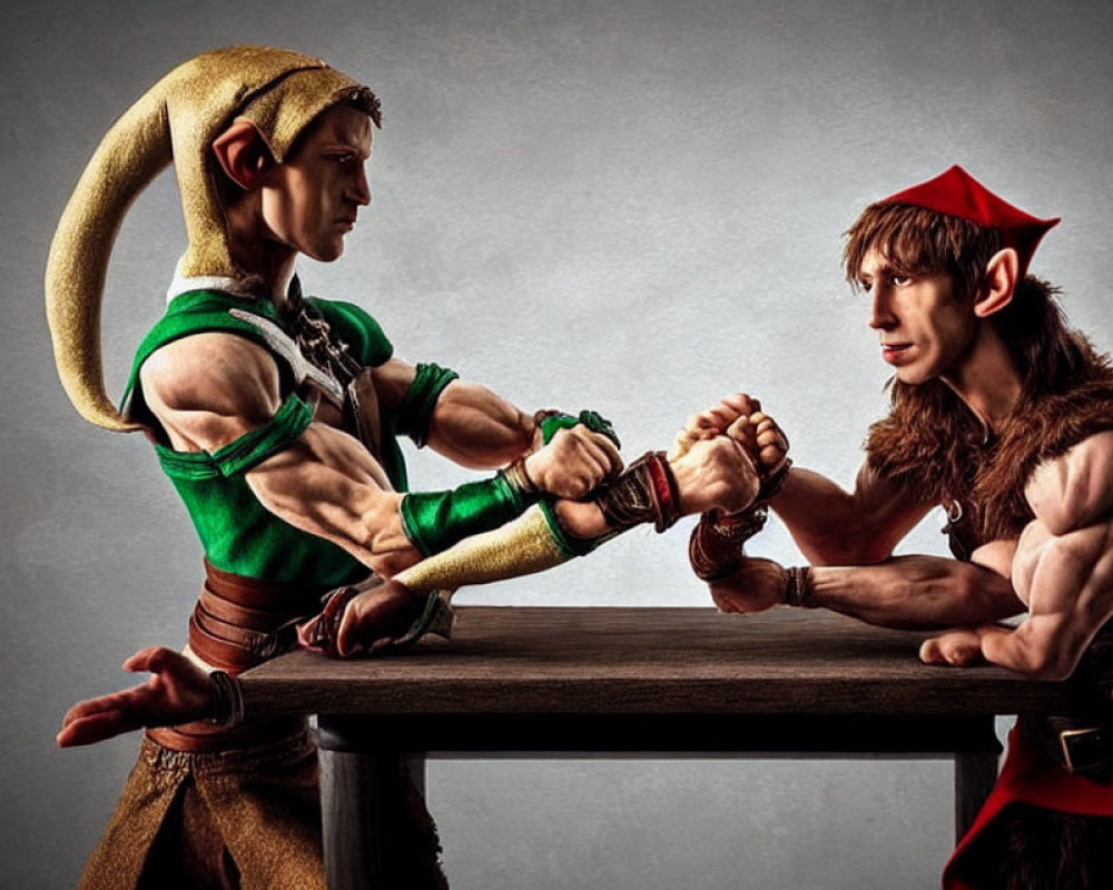 Fantasy elf costumes arm-wrestling contest