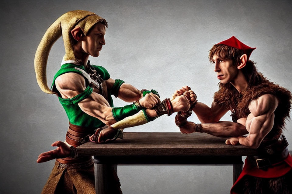 Fantasy elf costumes arm-wrestling contest