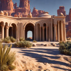 Ancient stone structure with columns in desert landscape