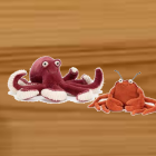 Colorful Cartoon Octopuses on Sandy Seabed with Orange Background