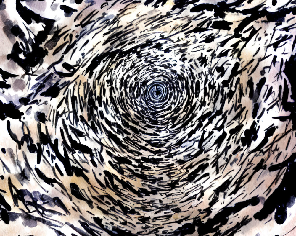 Hypnotic black and brown ink swirl on textured background