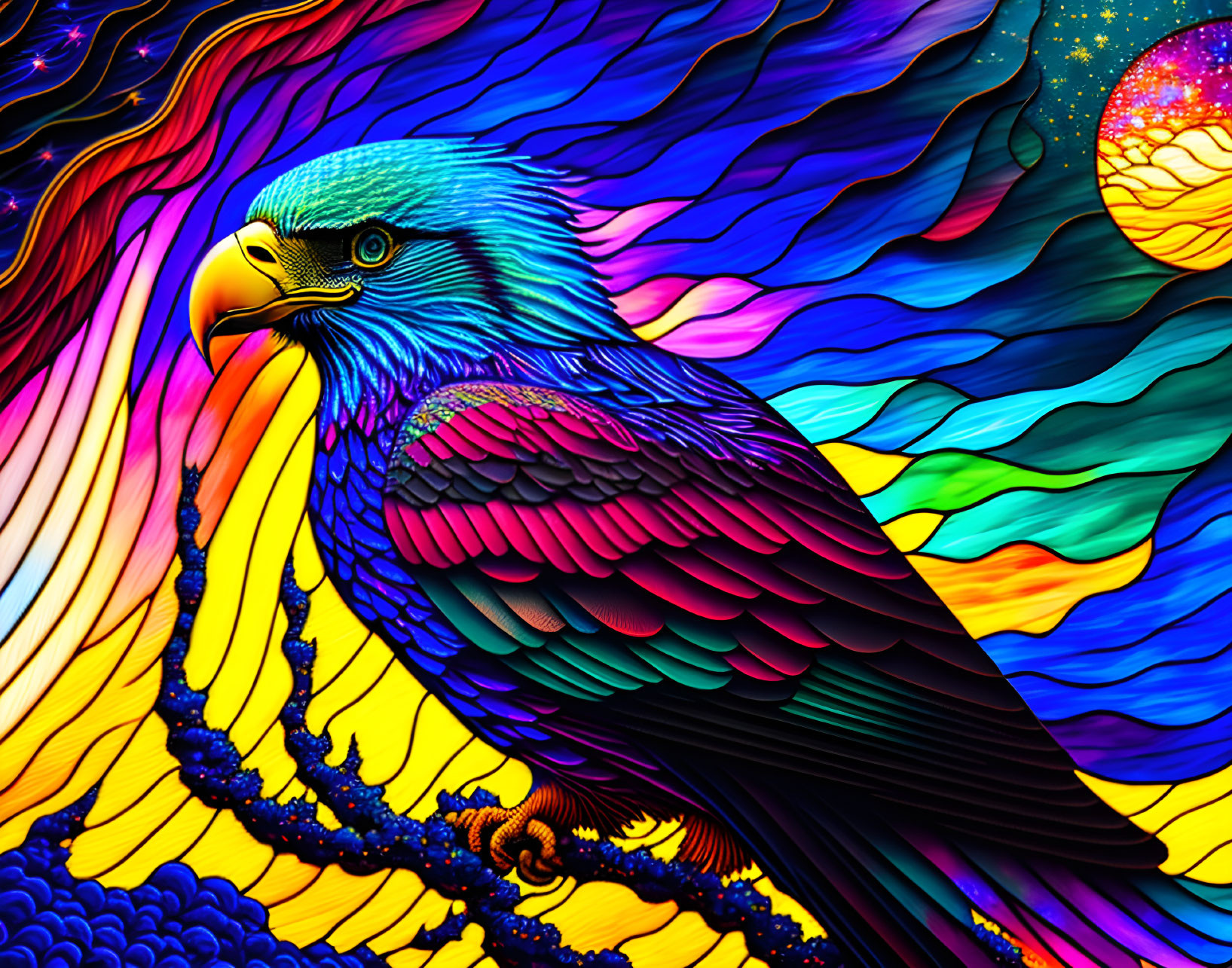 Colorful Eagle Illustration on Psychedelic Background