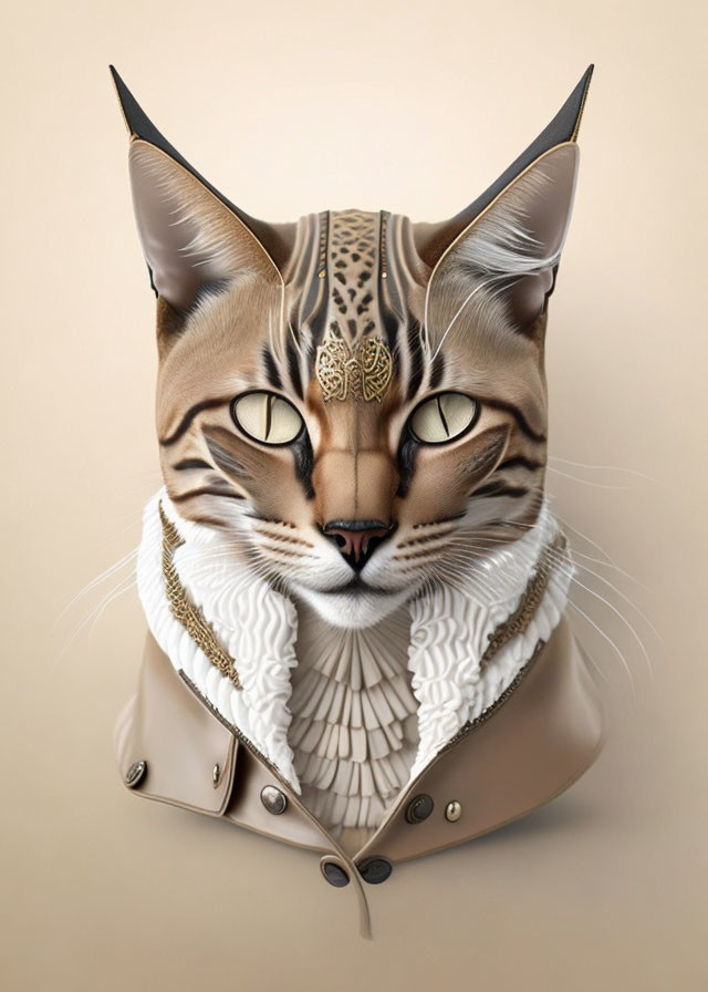 Digital Artwork: Cat with Beige Coat and Human-like Features