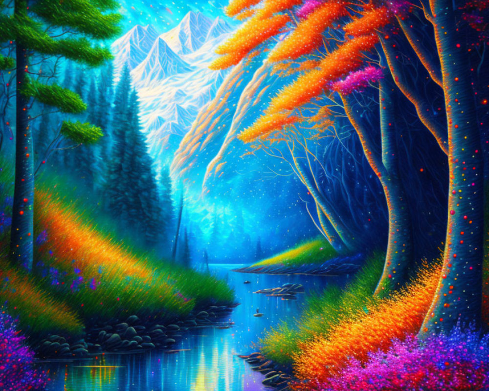 Luminous Trees and Snowy Mountains in Twilight Forest