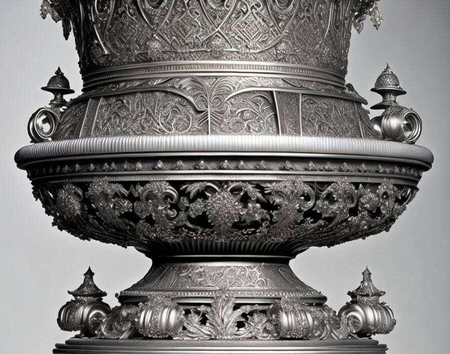 Silver Vase with Intricate Carvings and Floral Motifs