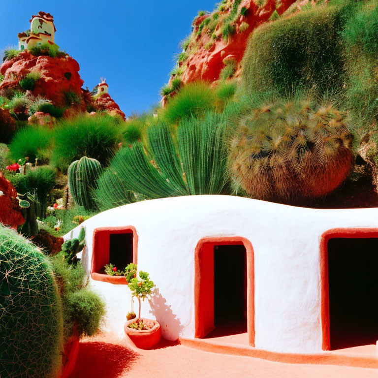 White Dome-Shaped Building Surrounded by Cacti and Plants