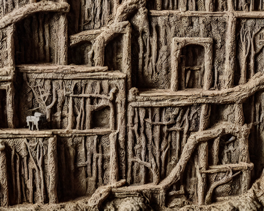 Intricate Wood Carving of Maze-Like Structure