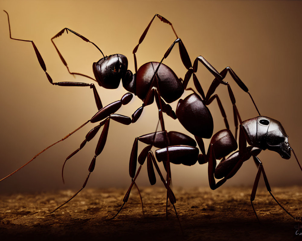 Highly detailed ants with intricate body features on warm background