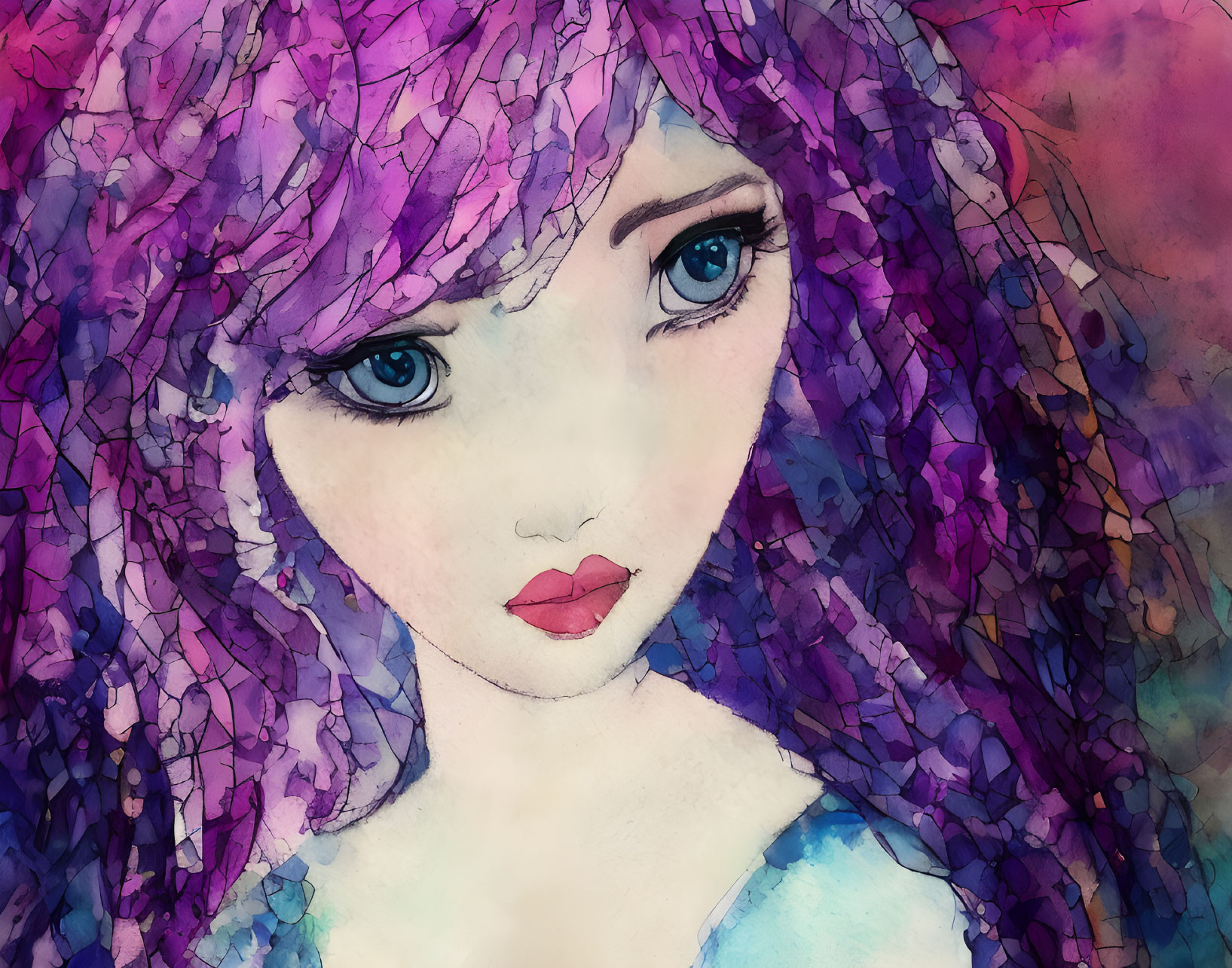 Whimsical Portrait of a Young Girl with Purple Hair