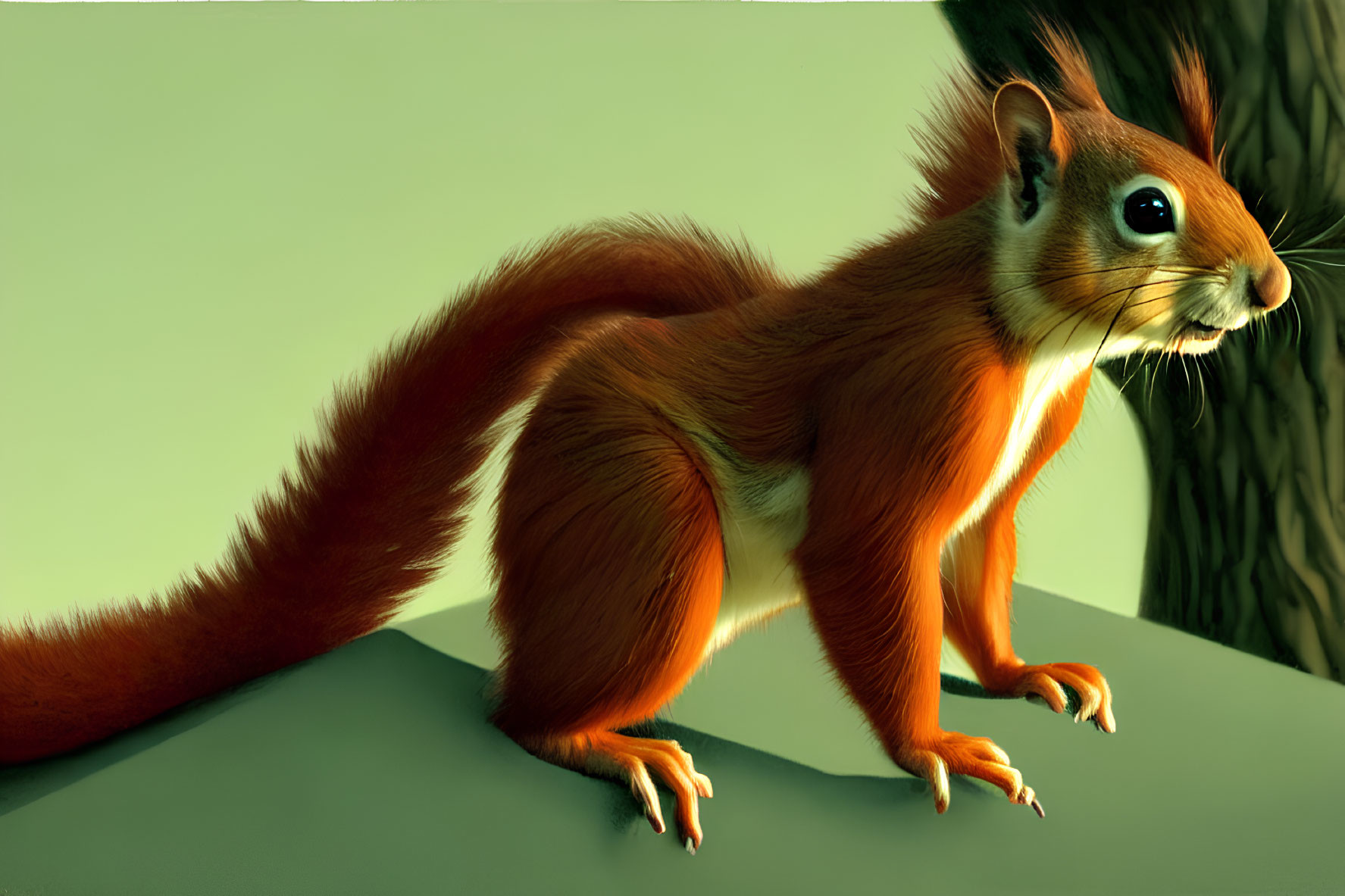 Detailed Red Squirrel Illustration on Dual-Tone Background