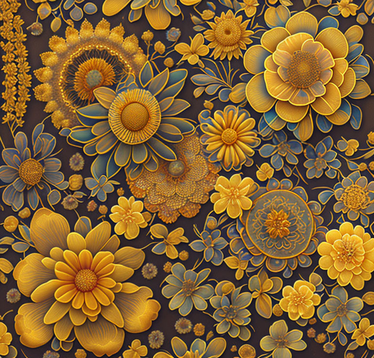 Detailed Gold and Brown Floral Pattern on Dark Background