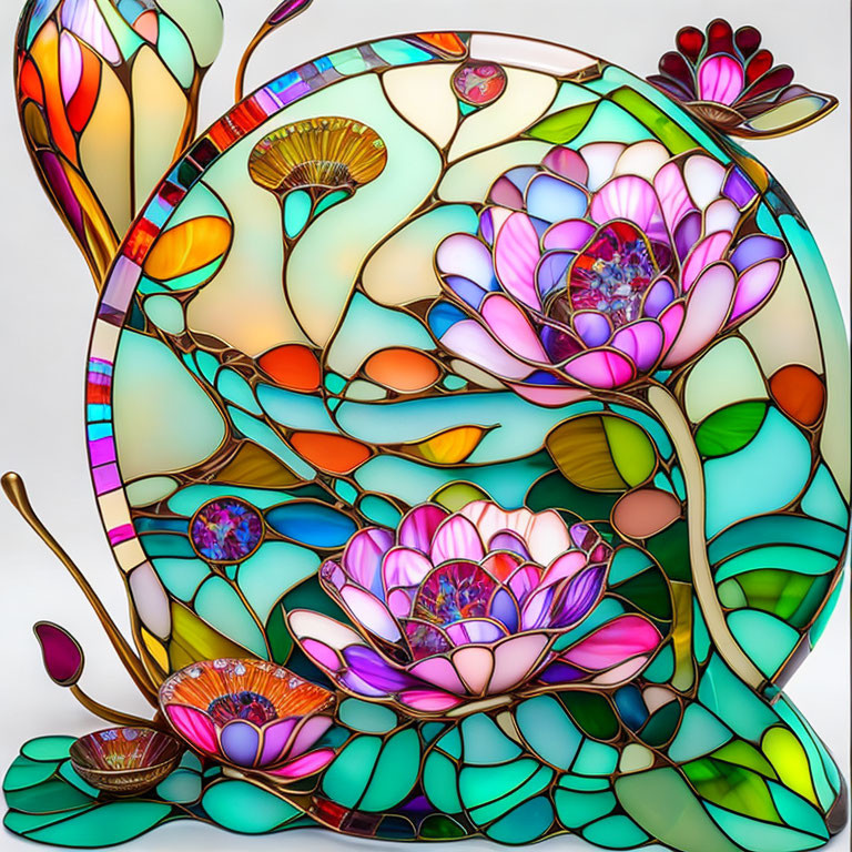 Vibrant Lotus Flower Stained Glass Artwork