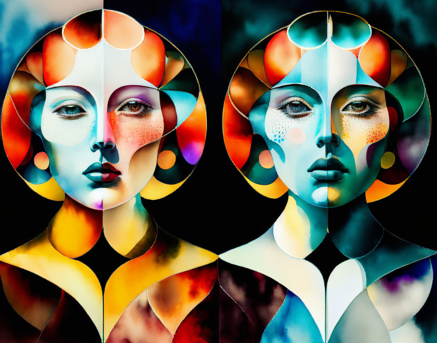 Symmetrical Abstract Portraits of Woman with Colorful Patterns