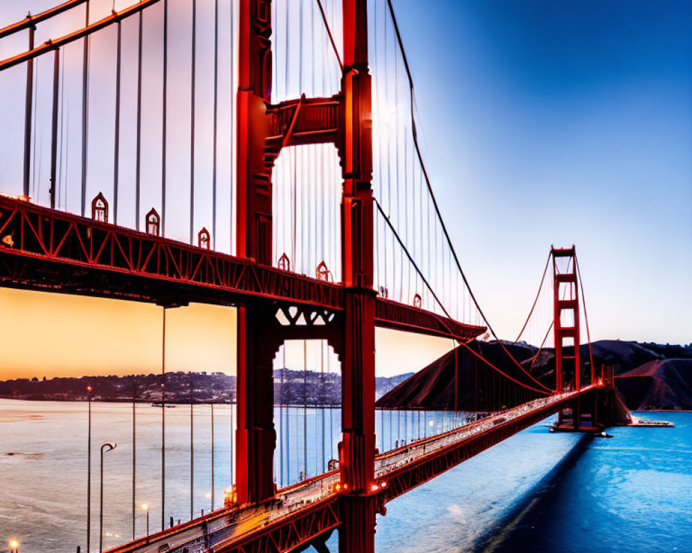 Iconic Golden Gate Bridge Illuminated at Dusk