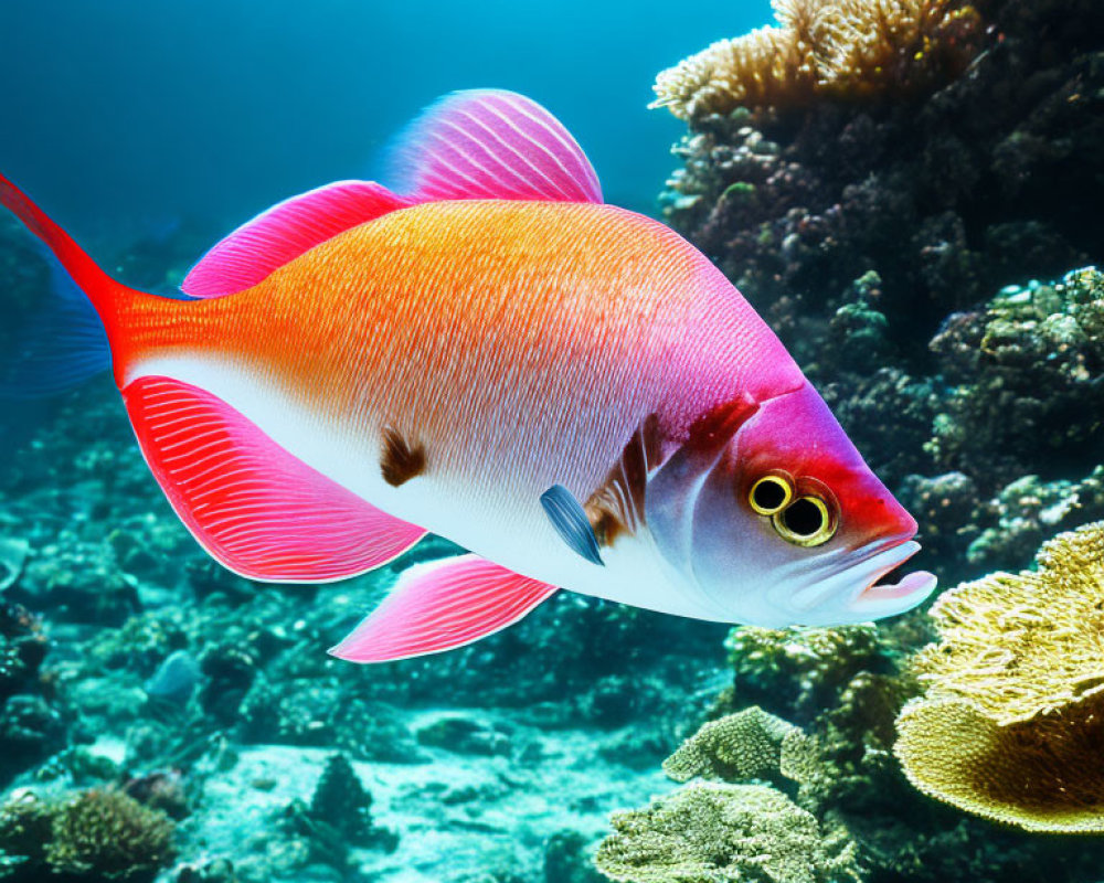 Colorful Tropical Fish Swimming Near Coral Reefs in Clear Blue Water