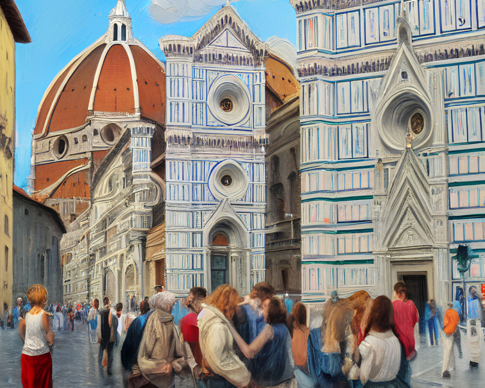 Florence's Cathedral, Santa Maria del Fiore, with Duomo and tourists.