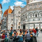 Florence's Cathedral, Santa Maria del Fiore, with Duomo and tourists.