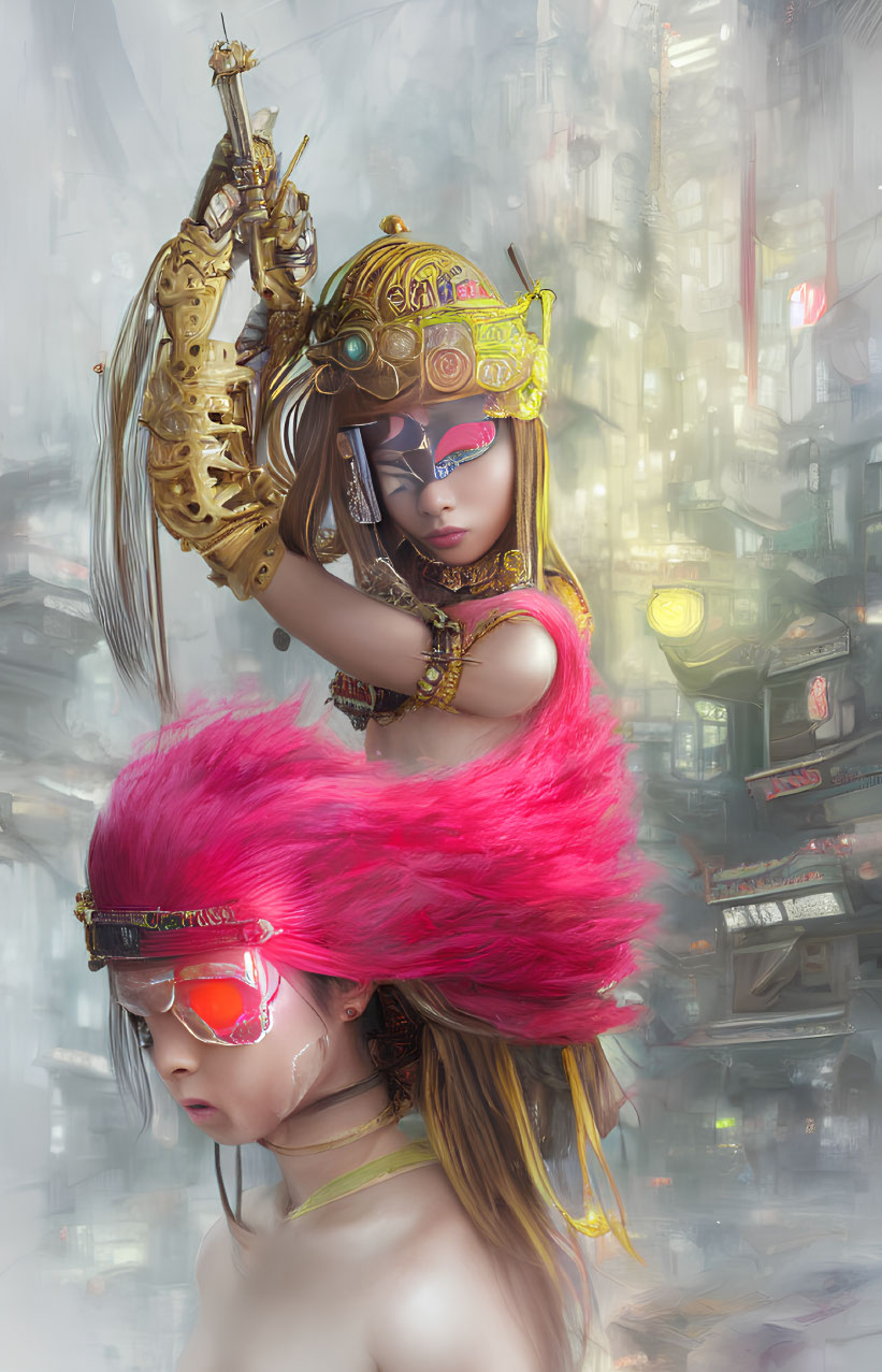 Futuristic artwork featuring two women with cyberpunk aesthetics