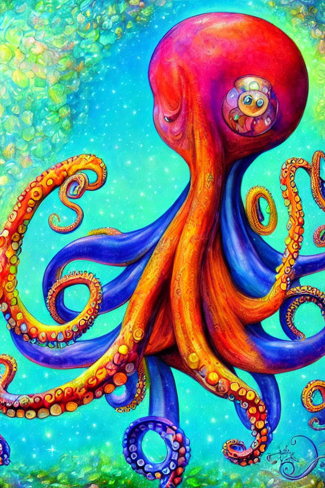 Colorful Psychedelic Octopus Illustration with Whimsical Expression