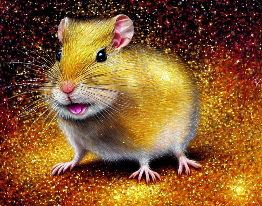 Vibrant illustration of chubby golden hamster on glittering backdrop