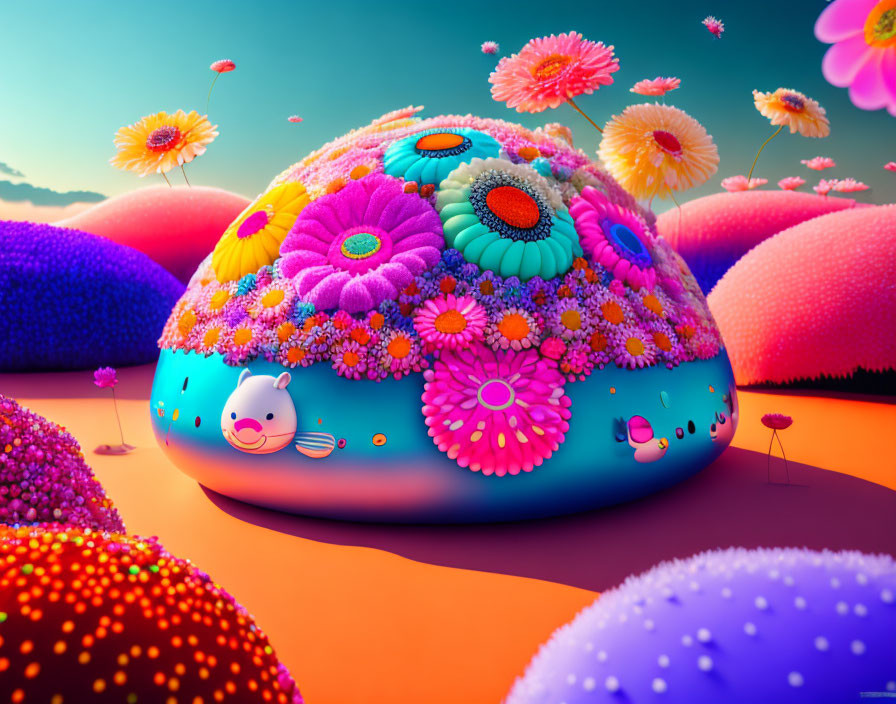 Colorful Flower-Covered Dome in Whimsical Landscape