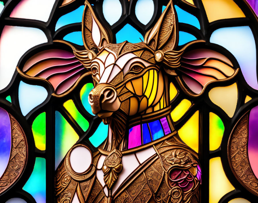 Colorful geometric deer design in stained glass