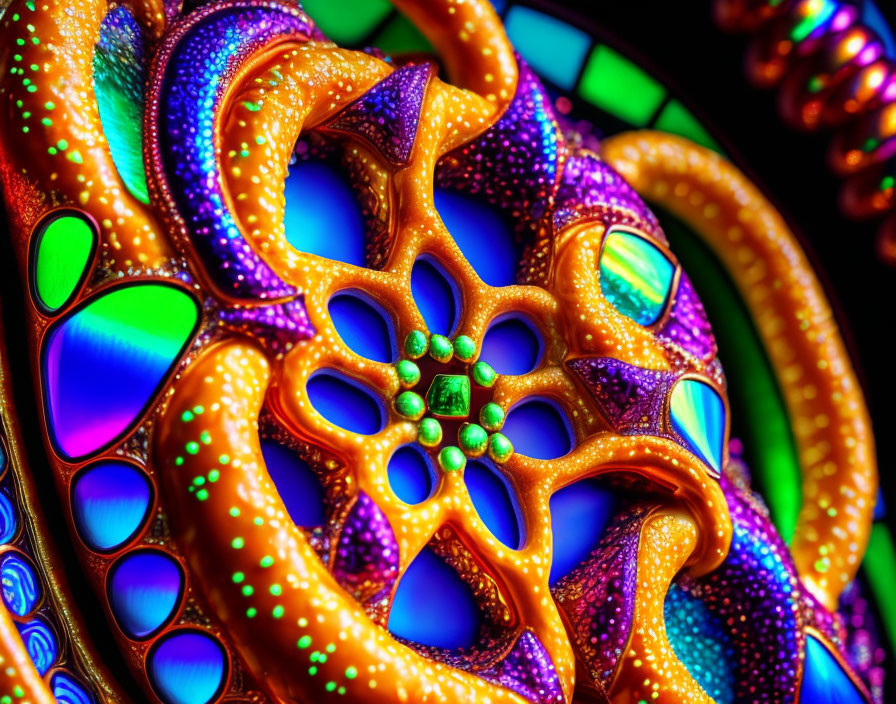 Colorful Fractal Design with Star-like Patterns and Iridescent Colors