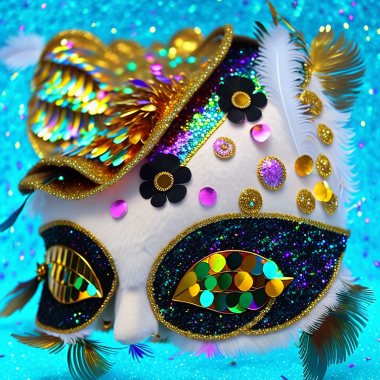 Colorful Carnival Mask with Sequins, Feathers, and Beads