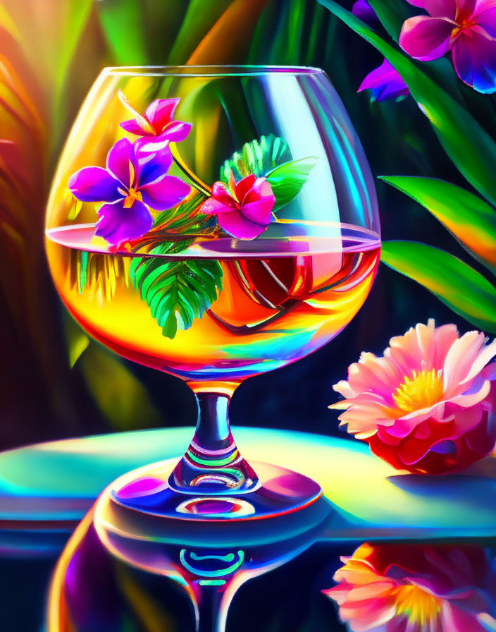 Colorful Wine Glass Illustration with Tropical Backdrop