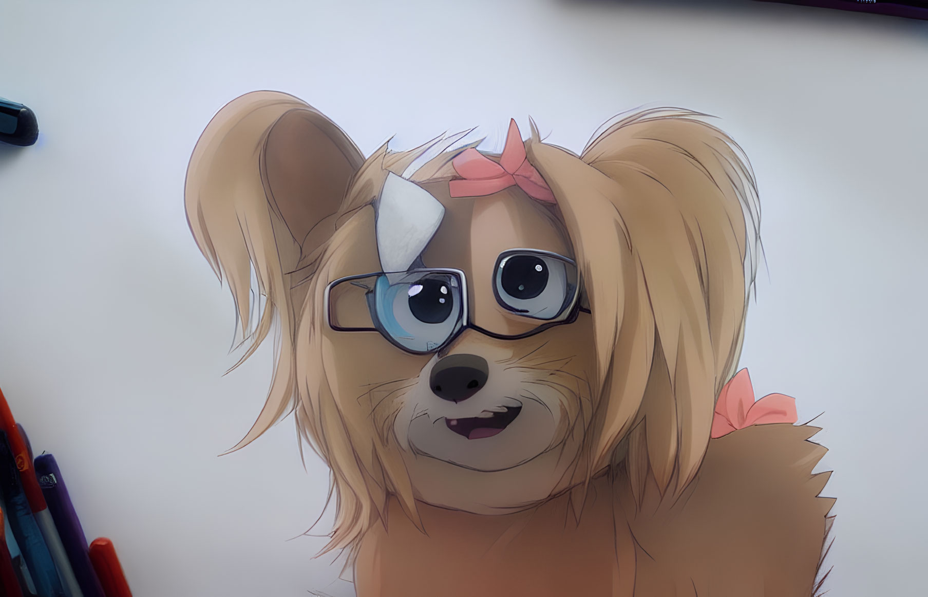 Cartoon dog with glasses and bow: cute and studious look