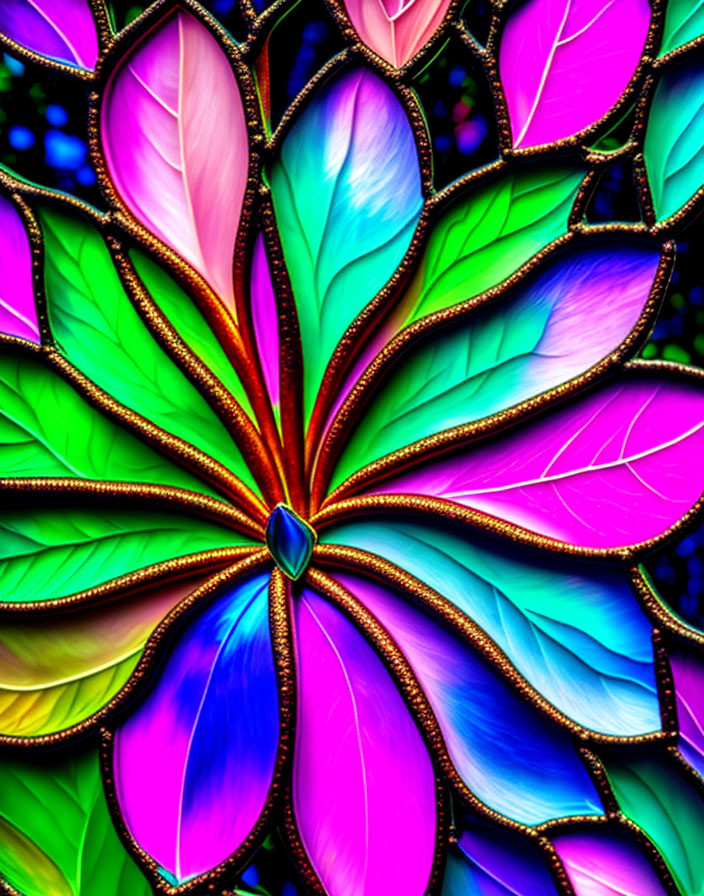 Colorful Floral Stained Glass Window with Pink, Blue, and Green Hues