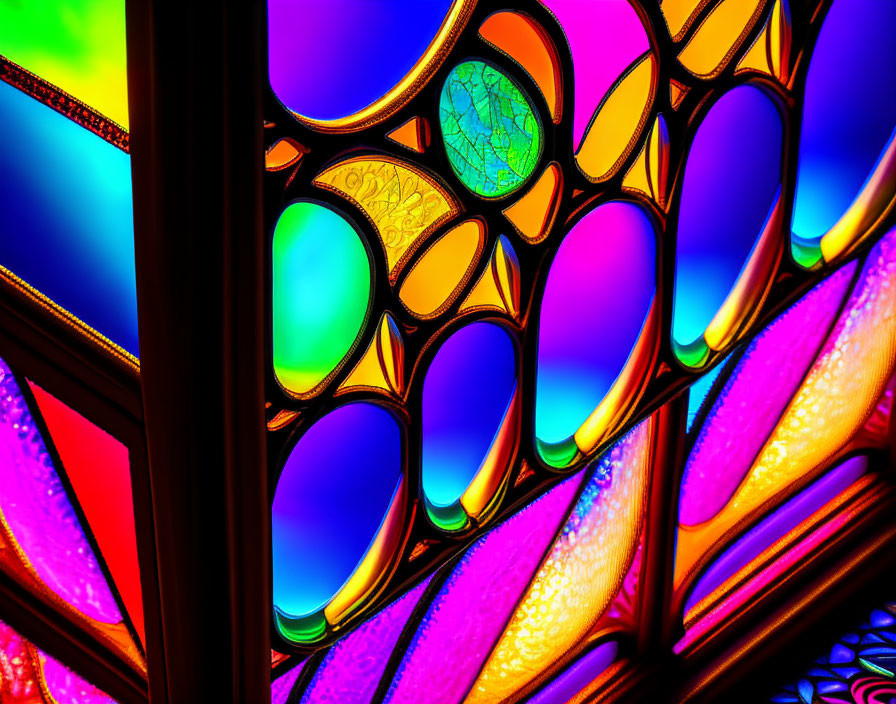 Colorful Stained Glass with Intricate Patterns and Luminous Effect