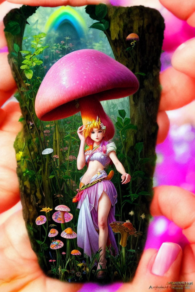 Fantasy Art: Fairy with Wings, Crown, and Mushrooms