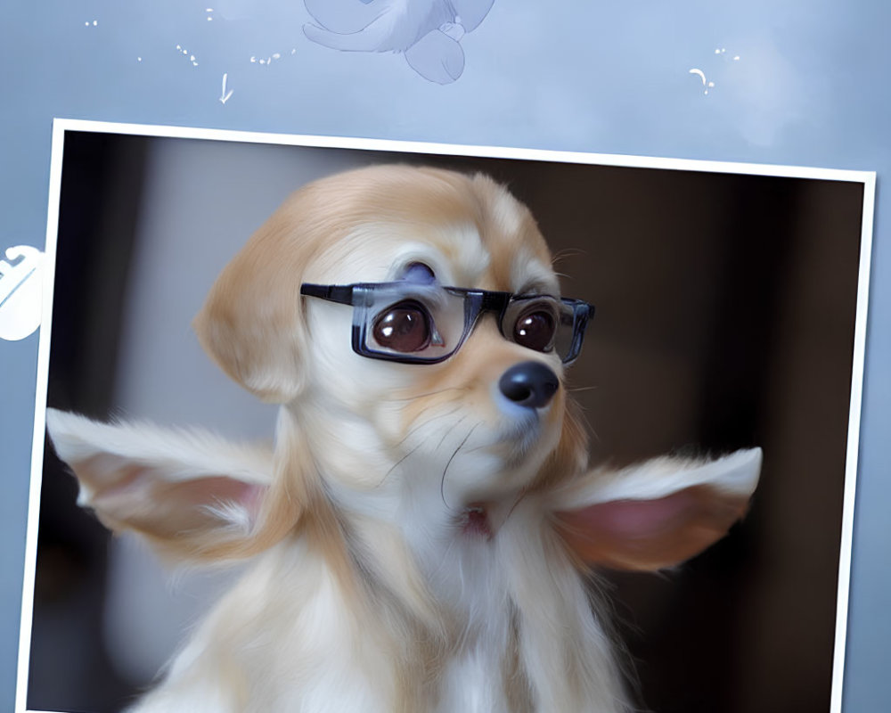 Tan and White Dog with Black Glasses and Cartoon Character Illustration