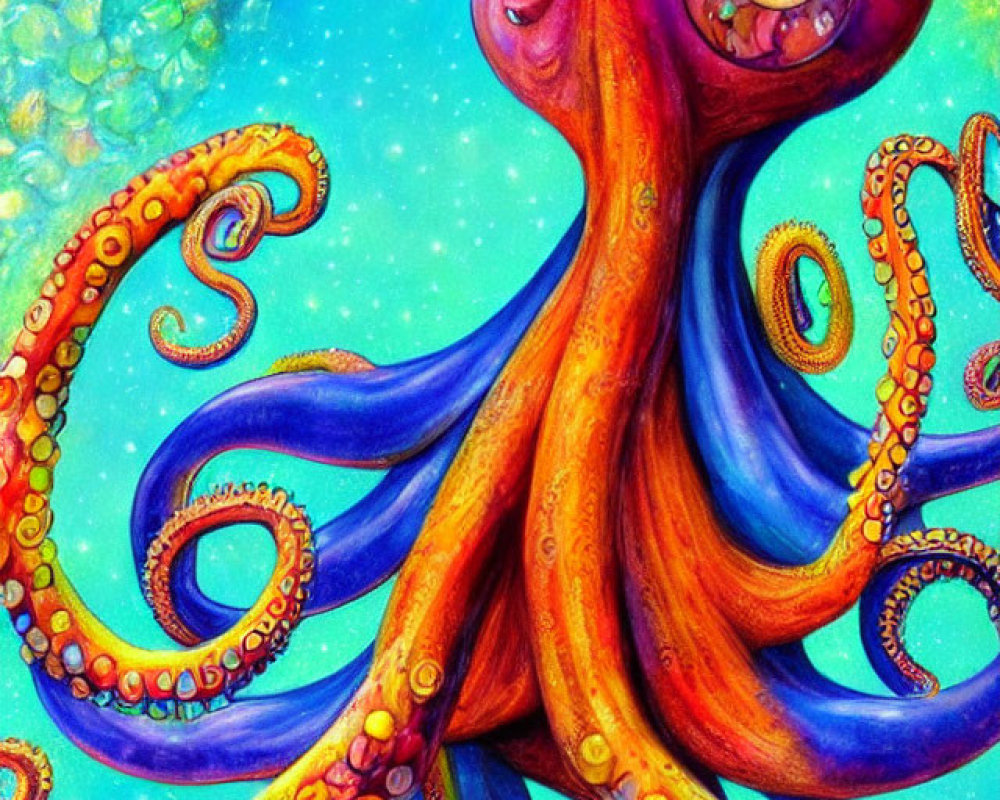 Colorful Psychedelic Octopus Illustration with Whimsical Expression