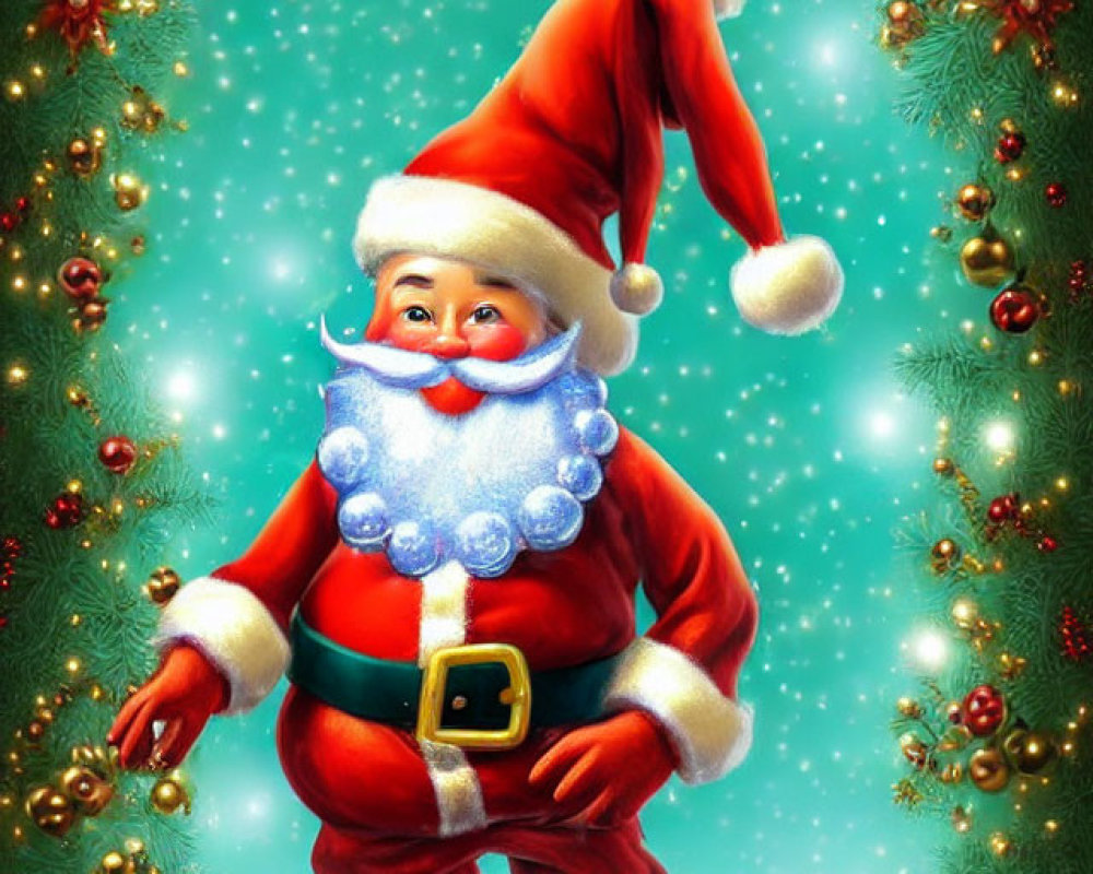 Festive Santa Claus in Red and White with Holiday Background