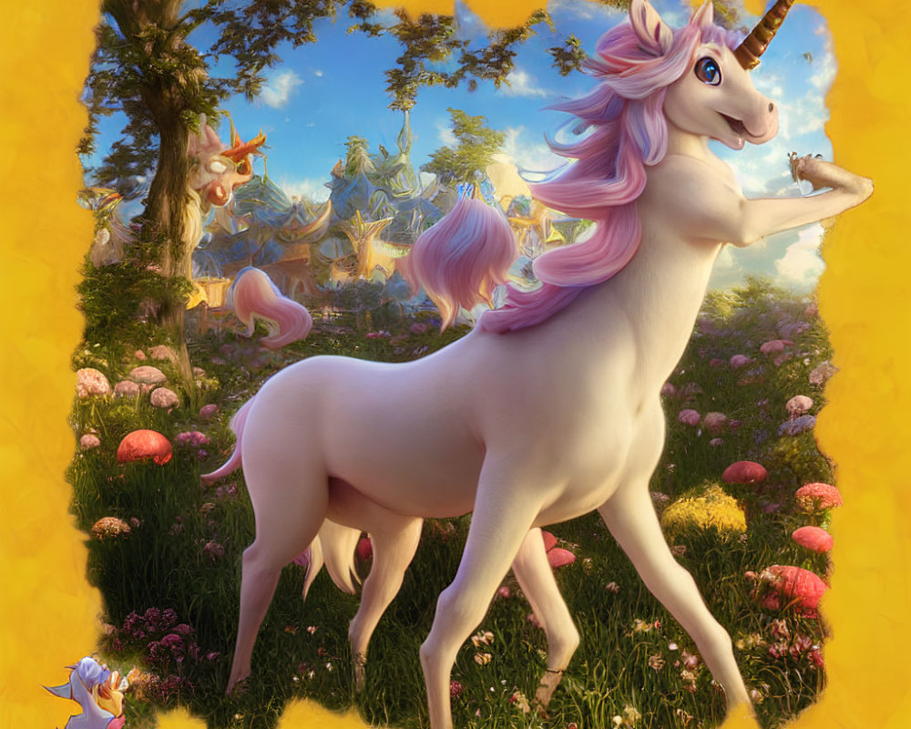 Majestic unicorn in vibrant fantasy landscape