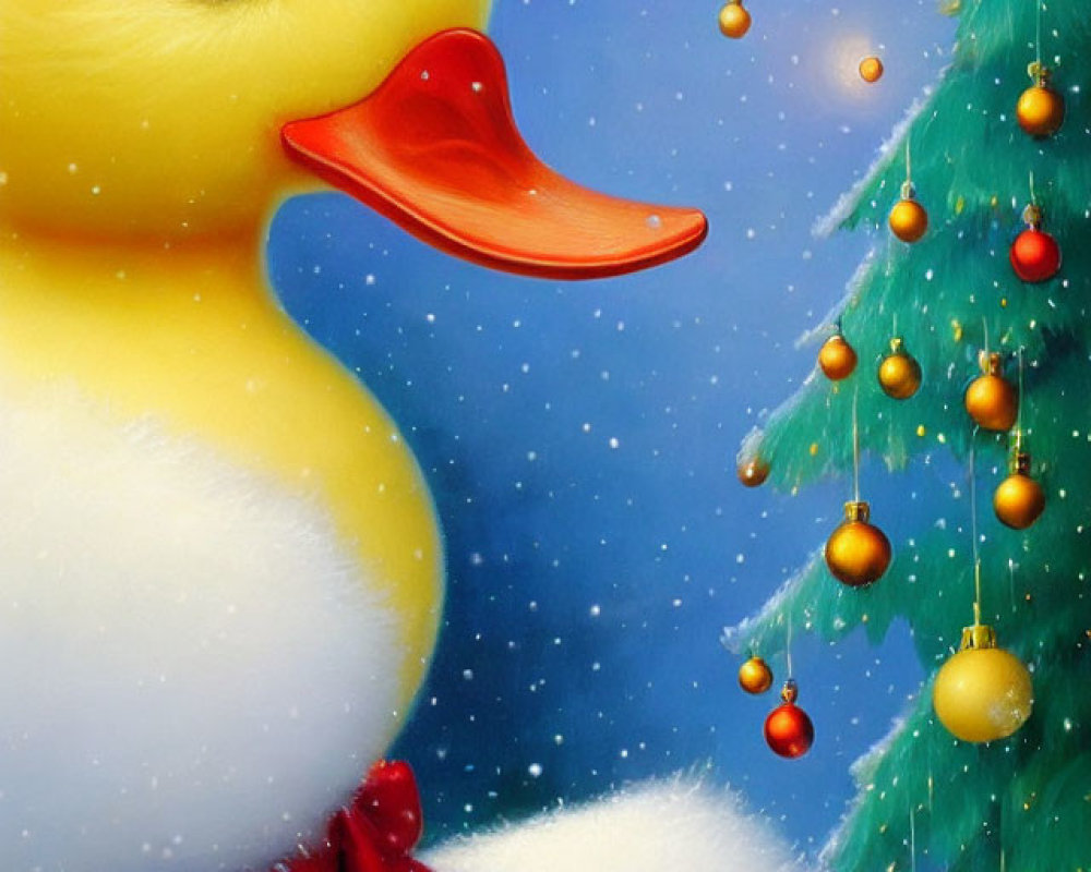 Whimsical Large Yellow Rubber Duck with Christmas Tree