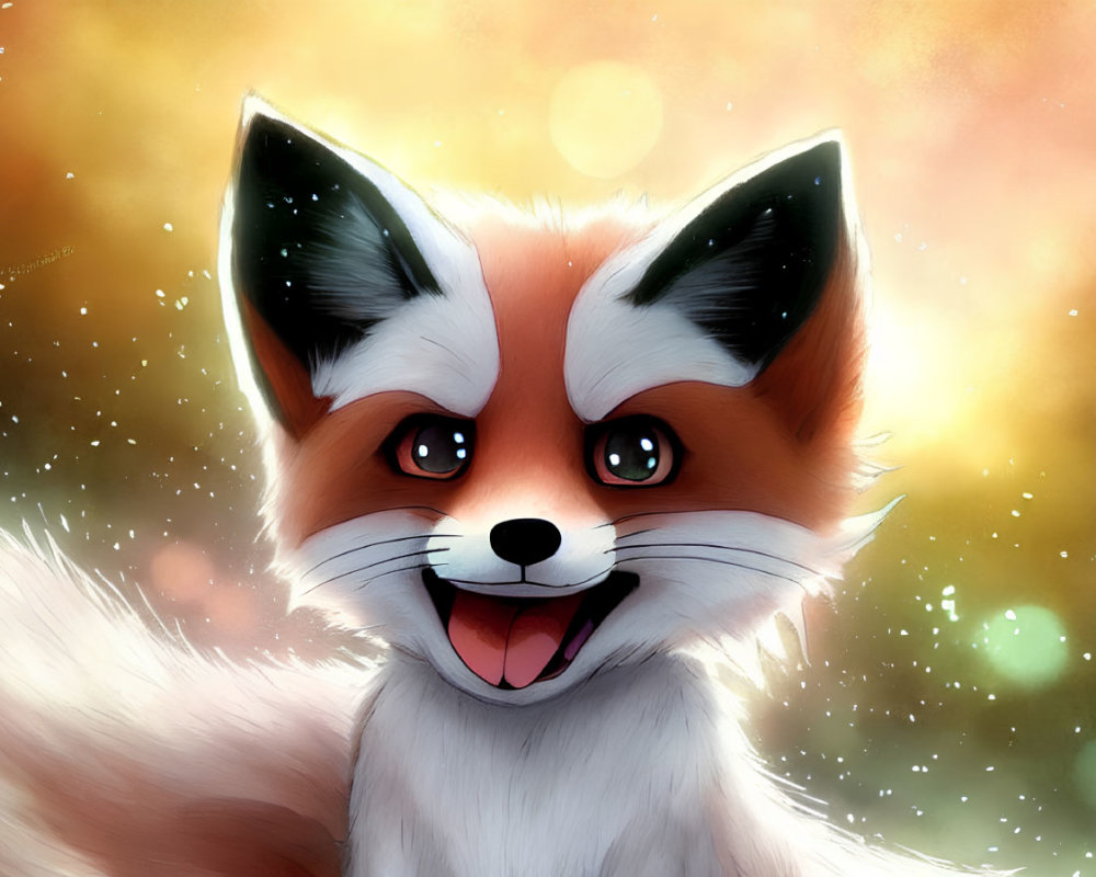 Illustration of a Sparkling-Eyed Happy Fox in Fluffy White and Orange Coat