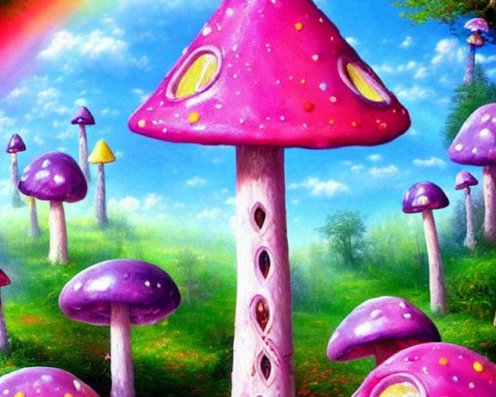 Vibrant Fantasy Landscape with Oversized Pink Mushrooms