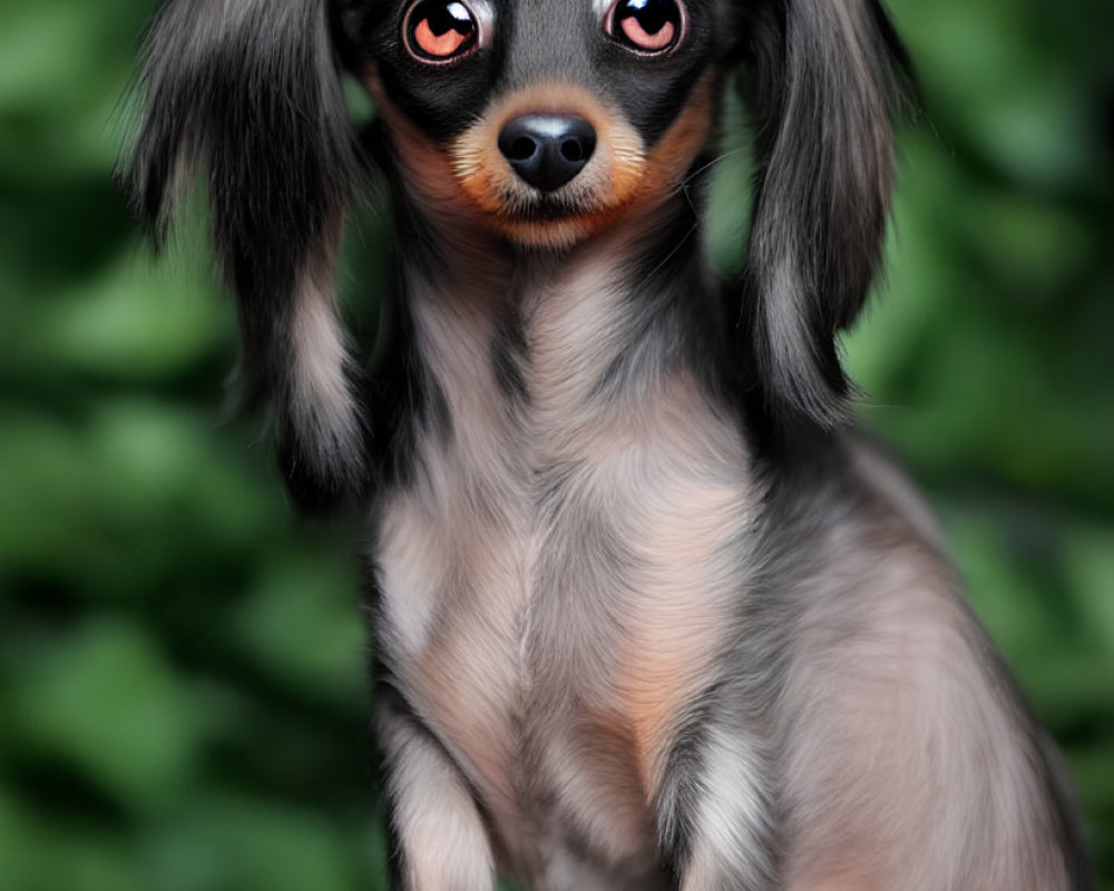 Realistic digital art: Black and tan long-haired dachshund with big eyes and floppy ears