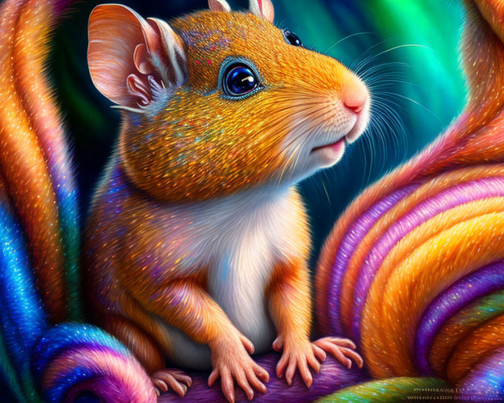 Colorful Mouse Illustration Among Vibrant Yarn Strands