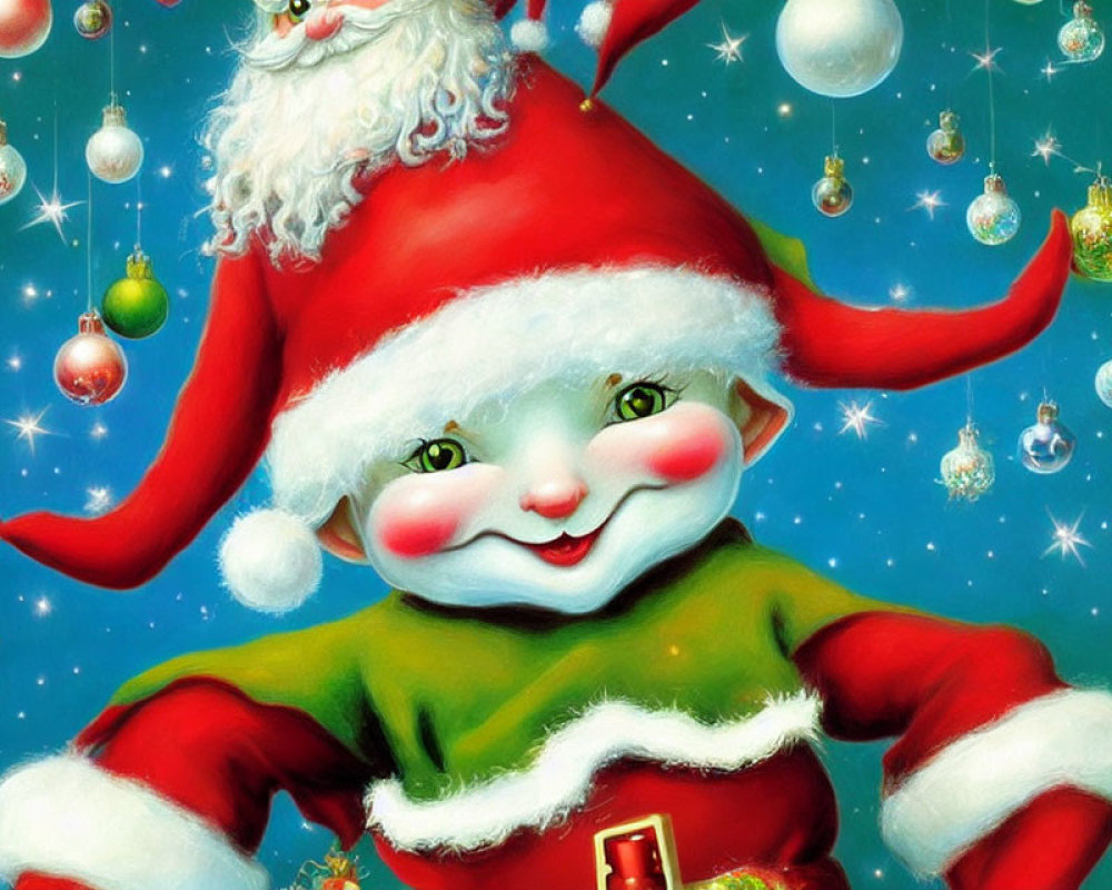 Whimsical Santa Claus with Green Eyes in Festive Setting