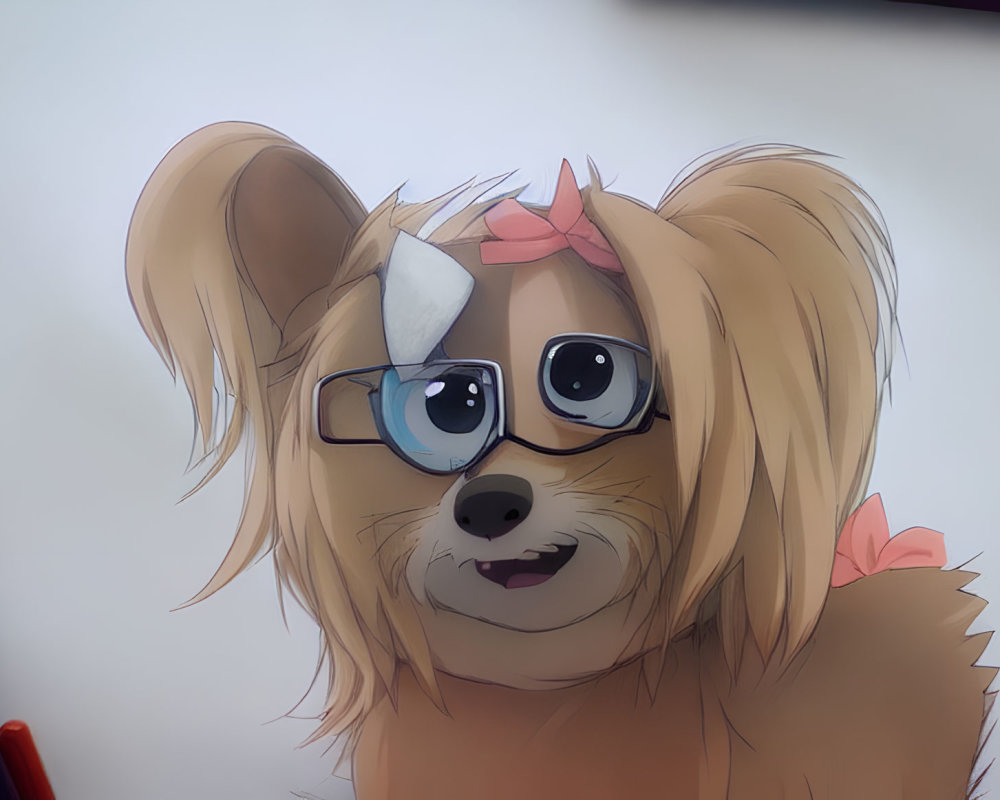 Cartoon dog with glasses and bow: cute and studious look