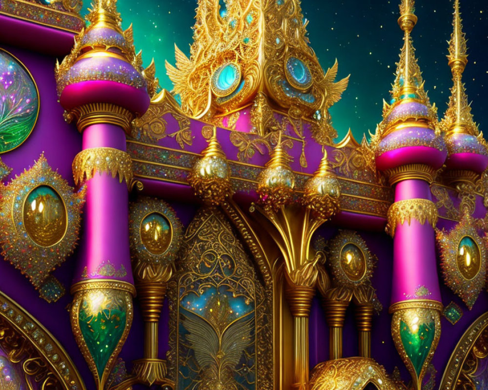 Colorful Palace with Purple and Gold Embellishments and Shimmering Mosaic Designs