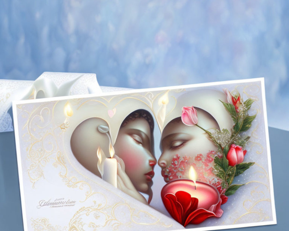 Romantic greeting card with floral and candle motifs